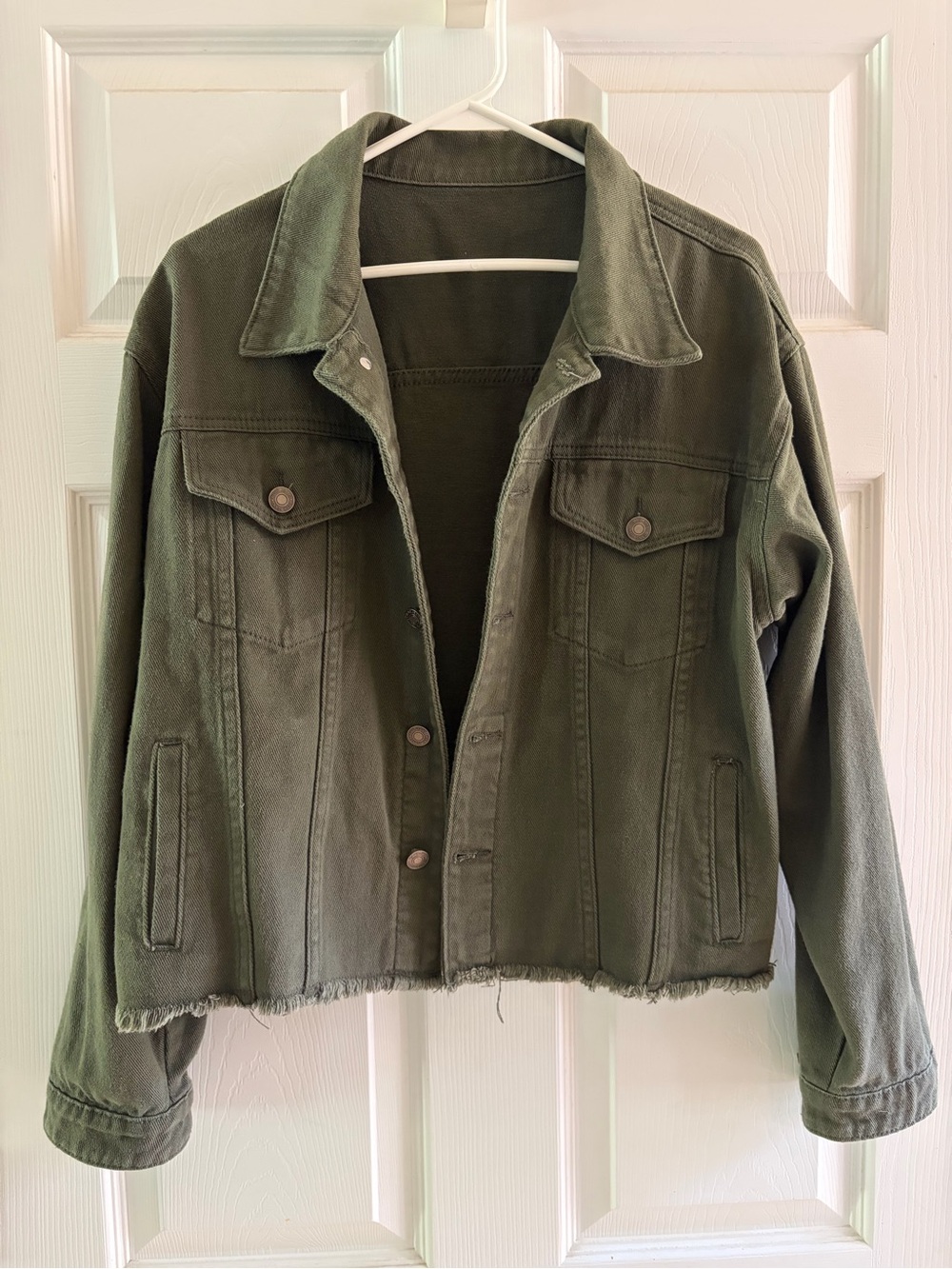 Olive Green Distressed Denim Jacket
